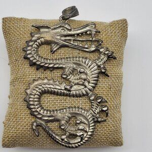 Amazing Large Vintage Dragon Pendant Y2K oversize Bling Silver plated funky